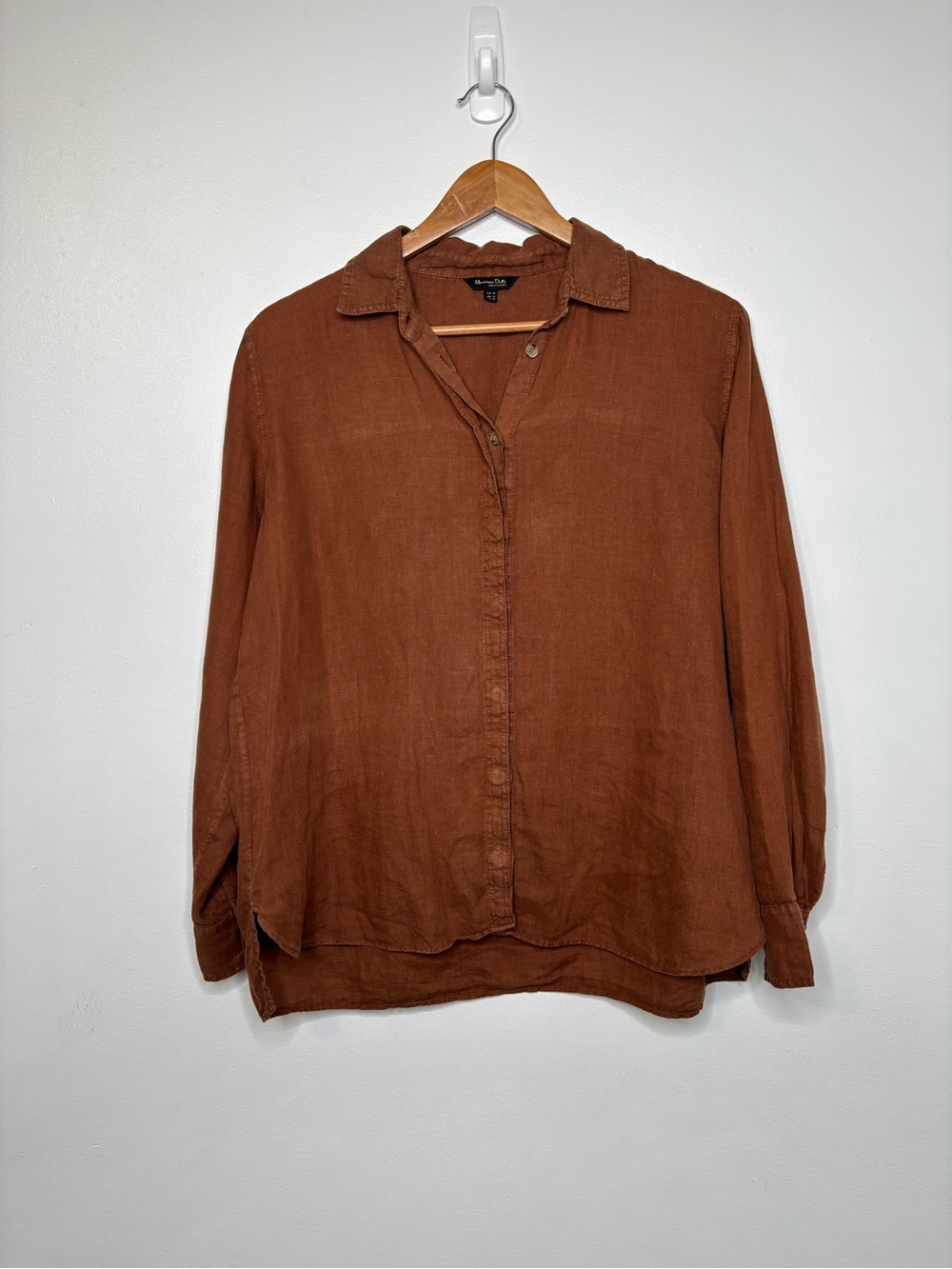 Massimo Dutti shirt made in Portugal brown button-down linen women’s size 10